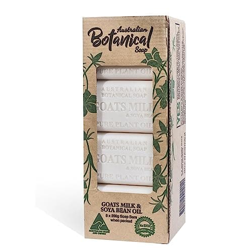Australian Botanical Soap Goats Milk Bars, 6.6 oz Each, Pack of 8, Triple Milled with Soya Bean Oil & Organic African Shea Butter, Cleansing Bar Soap, Packaging May Vary