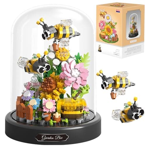 OLTLYUNH Flower Bouquet Building Set for Adult,Mini Plant Bonsai Tree Friend Set,Botanical Collection Gift for Kids,Office Home Decor Building Block, New Year Birthday Gift for Women Boys Girls(Bee)