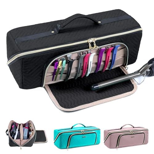 ELCUPA Large Hair Tools Travel Bag with Iron Mat - 2in1 Hair Tools Organizer for Hair Dryer Brush, Flat Irons, Straighteners, Curling Irons, Hair Bag, Makeup Bag, Cosmetic Bag for Travel Essentials