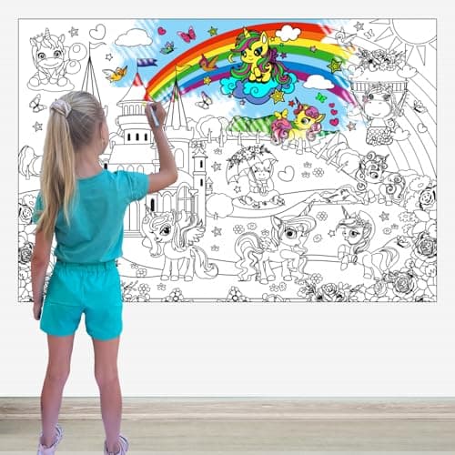 Unicorn Coloring Poster with Markers - Giant Coloring Posters for Kids Birthday Party - Large Coloring Sheets Jumbo Size - Arts and Crafts for Girls Activity - Huge Big Pages to Color on Floor Table