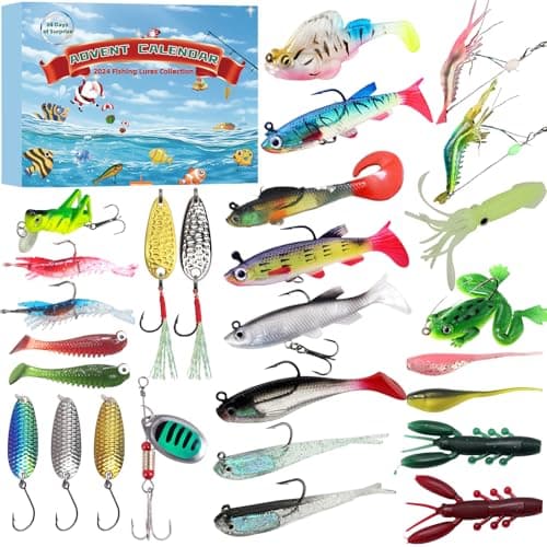 Fishing Advent Calendar 2024, 24 Days of Surprise with 27Pcs Fishing Lures Set for Fisherman Adult Men Teen Boys Dad Christmas Countdown