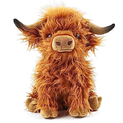 Toaje Highland Cow Stuffed Animal Realistic Scottish Cow Plush Toy Soft Farm Animal Cattle Plushie Doll Present for Adults Kids Boys Girls (Brown Cow, 10.8 Inch)