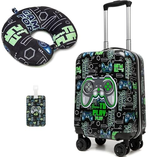 Homskiii Kids Suitcase Set for Boys Hardside Luggage with Spinner Wheels 2 Piece 16inch Toddler Suitcase for Boys Travel Carry on Luggage Airline Approved