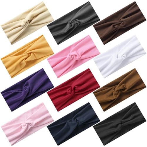 12 Pcs Stretchy Headbands for Women,Absorbed Sport Headband Soft Twist Knotted Headbands for Yoga,Daily Life Workout (12 Color3)