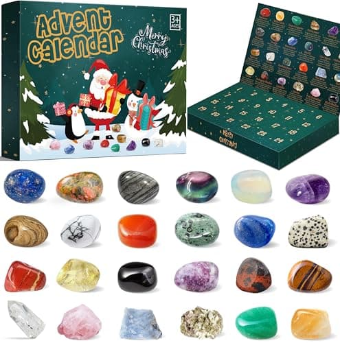 Crystal Advent Calendar 2025, 24 Kinds of Crystals and Geographic Gemstone Rock Advent Calendar 2025 Adult, Kids, Boys, Girls, Teen Girls, Women Healing Crystal Christmas Advent Calendar
