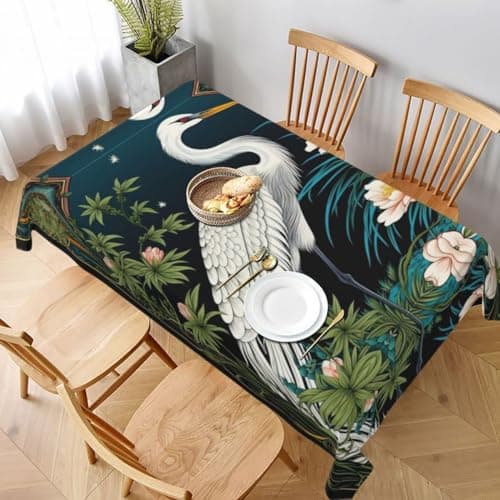 CANGMING Home Fashions Tablecloth 60 Inches X 90 Inches, Rectangle, Blue Tableclothes for Outdoor, Bird
