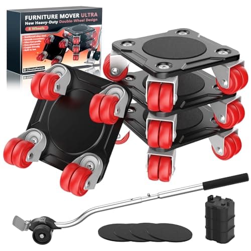 WOUOW Furniture Mover Ultra with 8 Wheels – Upgraded Double-Wheel Design, Carbon Steel Panel Heavy Duty Dolly with Lifter, Max Load 2200 LBS, More Stable & Smoother Moves (5.5×5.5 in)
