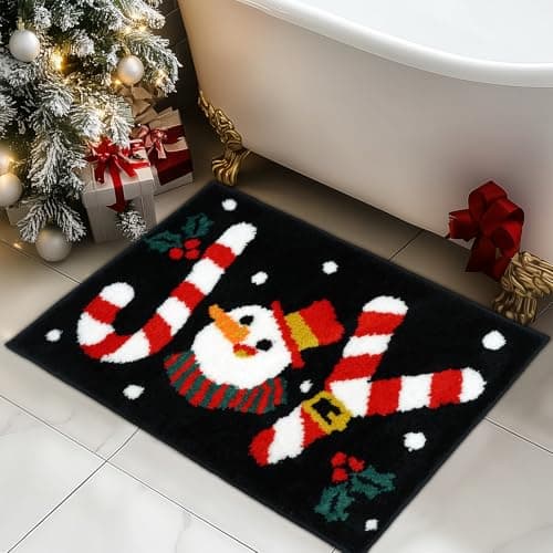 Mocsicka Christmas Bath Mat Cute Christmas Joy Bathroom Rugs Christmas Bathroom Decor Non Slip Bathroom Mat Joy Absorbent Washable Bath Rugs for Bathroom 20x32 inches