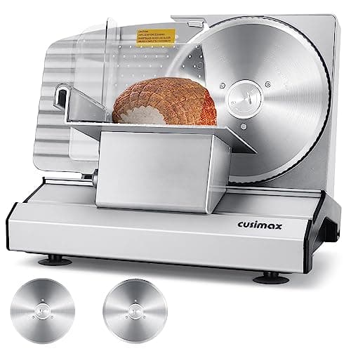 Meat Slicer,CUSIMAX Electric Deli Meat Slicer with 2 Removable 8.7''Stainless Steel Blades,Removable Food Carriage,1-20mm Adjustable Thickness Food Slicer for Home,Easy for Cut Meat,Cheese,Bread