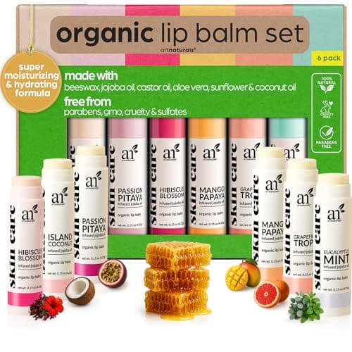 ArtNaturals Organic Beeswax Lip Balm Gift Set - Assorted Flavors with Aloe, Coconut & Jojoba Oils