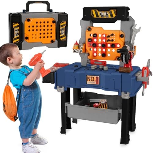 CIMVOAV Kids Tool Bench, Realistic Kids Tool Set with Electric Drill, Pretend Play Kids Workbench, Toy Tool Box and Workshop, Toddler Kids Toys for Ages 3-6