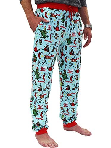 Dr. Seuss The Grinch Characters Mens Holiday Jogger Lounge Pajama Pant (X-Large, Light Blue)