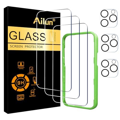 Ailun 3 Pack Screen Protector for iPhone 16 Pro [6.3 inch] + 3 Pack Camera Lens Protector with Installation Frame,Case Friendly Tempered Glass Film,[9H Hardness] - HD [6 Pack]