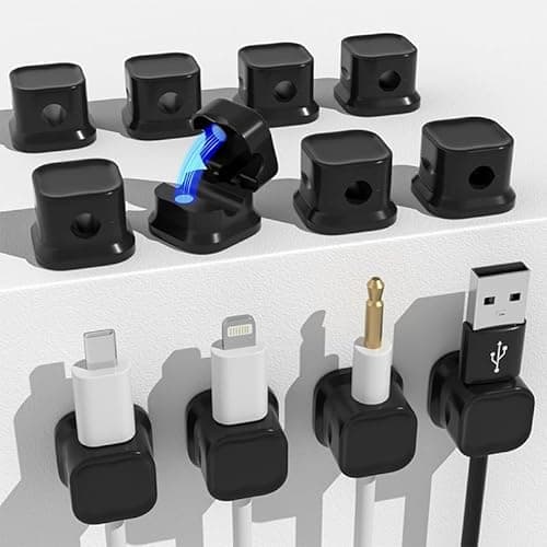 12 Pack Magnetic Cable Clip Clips, Under Desk Cable Management,Thusleeve Adhesive Cord Clip Storage Box for Home Desk Phone Car Wall Desktop Nightstand, Wall Cable Management (Black)