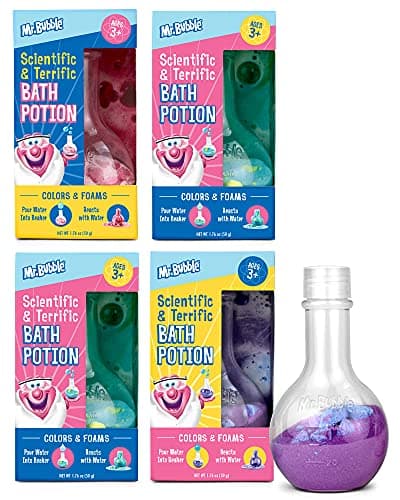 Mr. Bubble The Original Kids Bath Bomb Potions - Colorful Fizzy Fun - Cool Foam and Bubble Science Beaker for The Bath (Pack of 4)