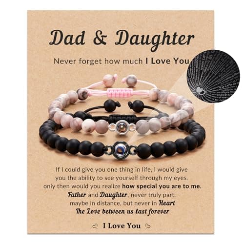 LAVEIR Dad Gifts from Daughter - Matching Natural Stone Bracelets Dad Fathers Day Birthday Gifts from Daughter, Fathers Day Daddy Gifts for Dad and Daughter from Daughter Dad