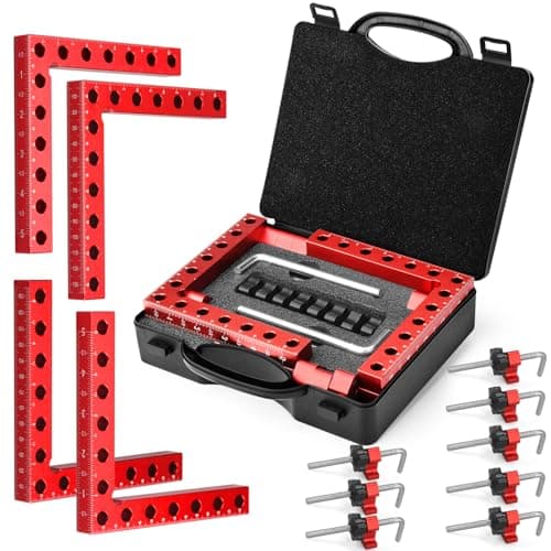 Comfylichi Corner Clamp for Woodworking, 90 Degree Clamp with Box, Right Angle Clamp Woodworking Tools, 4 Pack 5.5" x 5.5"Aluminum Alloy Positioning Clamping Squares for Picture Frames Cabinets