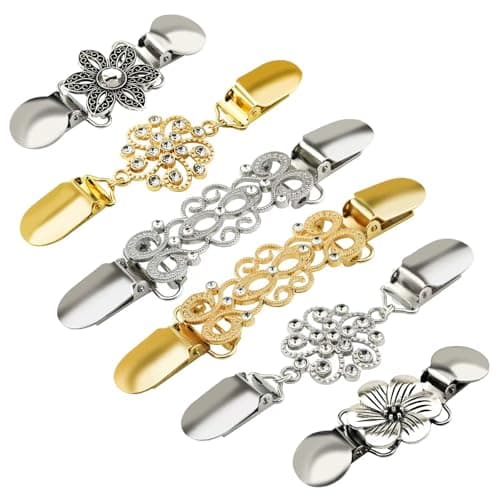 Atarasia 6PCS Retro Sweater Clips for Cardigans, Vintage Cinch Clip for Dresses, Variety of Styles Dress Clip Back of Shirts Cinches Shawl Clips for Different Women Clothing, 3 Sizes