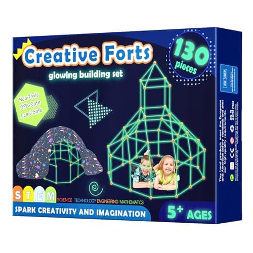 Tiny Land Glow Fort Building Kit for Kids Creative Fort Indoor & Outdoor Construction Toys with 86 Rods and 44 Balls for 5-10 Year Old Boys & Girls STEM Building Toy Gifts with Storage Bag