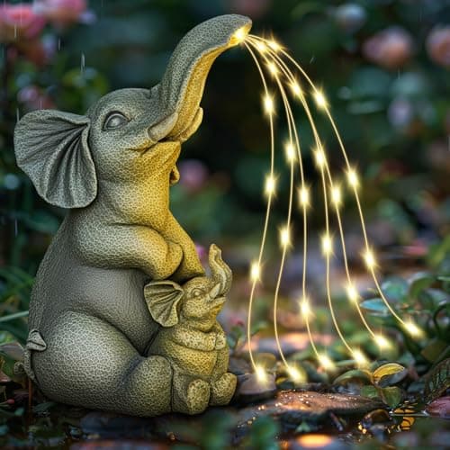 Solar Garden Outdoor Statue with 30 LED Lights - Lawn Decor Elephant Figurine for Patio, Balcony, Yard Ornament - Unique Housewarming Lucky Elephant Mother Gift