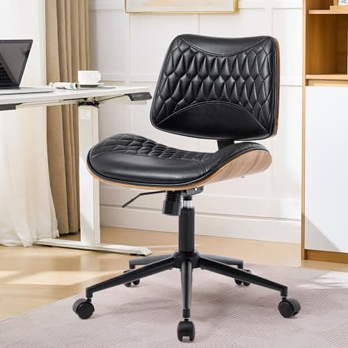KBEJDBS Office Chair No Arms with Wheels, PU Leather Adjustable Height Small Desk Chair, Modern Mid Back Swivel Rolling Armless Computer Task Chair for Home Office, Meeting Room, Study, Black