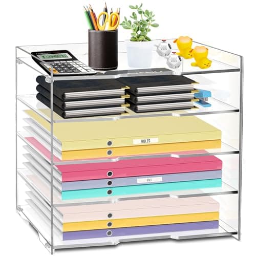 KKU File Paper Organizer, 5 Tier Clear Acrylic Desk Organizer Letter Tray Desk Tray, Desk File Organizer Paper Tray File Holder for Organizing Office Desk Organizers and Accessories