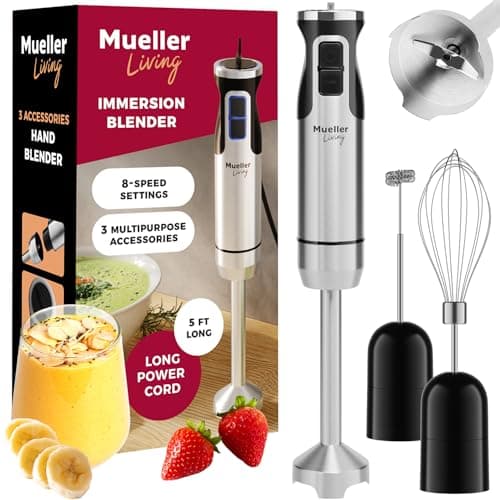 MuellerLiving Immersion Blender Handheld - 8 Speed Stainless Steel Electric Hand Blender, 3 in 1 Emulsion Blender Handheld with Turbo Mode, Stick Blender Emulsifier for Soup, Smoothie, Puree