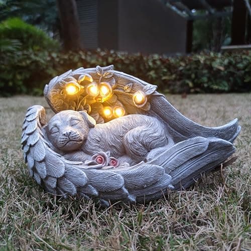 Yardancer Solar Dog Garden Statues Outdoor Décor- Dog Figurines Solar LED Light Lawn Ornaments - Yard Decorations for Patio, Balcony, Backyard -Unique Birthday House Warming Gifts for Mom
