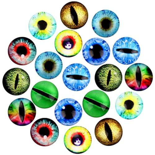 LLMSIX 20PCS Glass Dragon Eyes 25MM/0.98INCH Large Glass Cabochon Eyes Doll Dragon Eyes Flatback Mixed Styles Evil Eyes for Clay Doll Making Craft DIY Findings Jewelry Making (10 Styles)