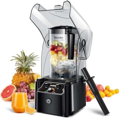 WantJoin Professional Commercial Blender With Shield Quiet Sound Enclosure 2200W Industries Strong and Quiet Professional-Grade Power, Self-Cleaning, Black