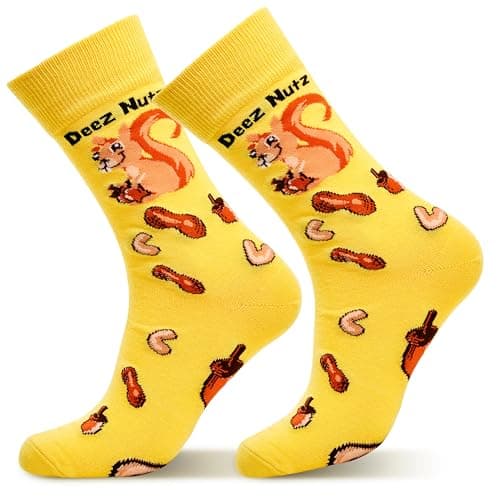 TC9SOCKS Funny Dress Socks Crazy Meme Novelty Socks Silly Cool Crew Socks Fun Groomsmen Gifts (US, Numeric, 7, 13, Regular, Regular, deez nuts)
