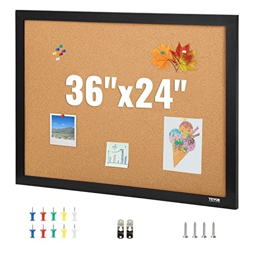 VEVOR Cork Board for Office, 36" x 24" Bulletin Board for Wall, Vision Board Push Pin Board with Framed for Office Home and School