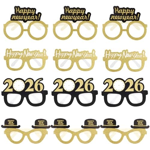obmwang 24 Pieces Happy New Year Eyeglasses Fancy Party Glasses for 2026 New Year's Eve Party Favors