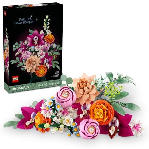 LEGO Botanicals Pretty Pink Flower Bouquet Building Set for Adults - Gifts for Anniversary for Women & Men - Artificial Flowers for Decor or Table Display - 10342