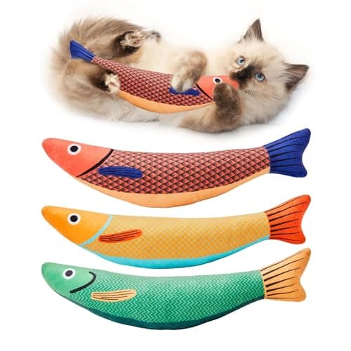 Potaroma Cat Toys Saury Fish, 3 Pack, Catnip Crinkle Sound, Soft and Durable, Interactive Kitten Kicker for Indoor Kitty Exercise 9.4 Inches for All Breeds