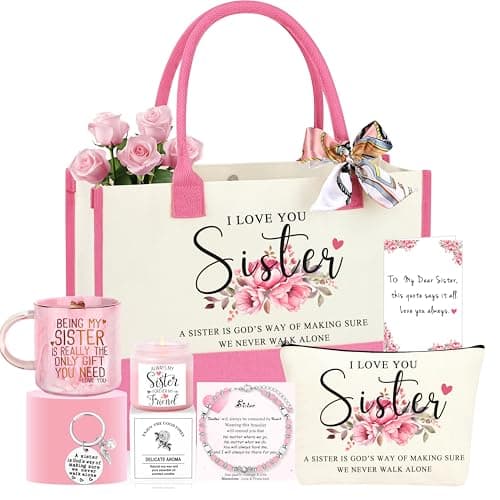 Sister Gifts, Valentines Mothers Day Birthday Christmas Unique Gifts for Sister Basket Set of 7