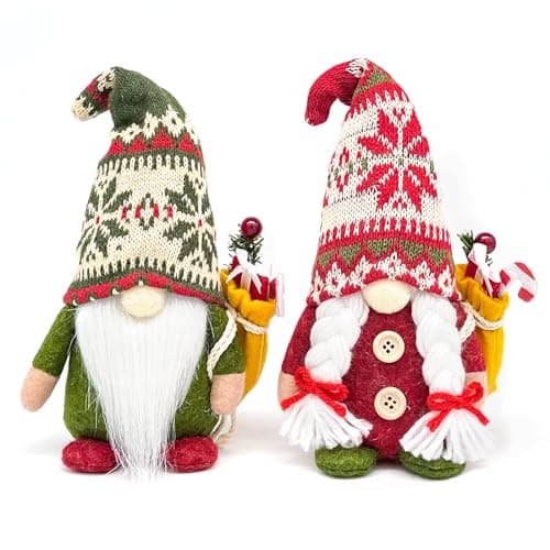 2PCS 9.5 Inch Christmas Gnomes Decorations, Handmade Plush Xmas Gnomes with Gift, Elf Scandinavian Tomte Gnomes Figurines for Xmas Decor Gift - Christmas Party Home Gnomes Decorations