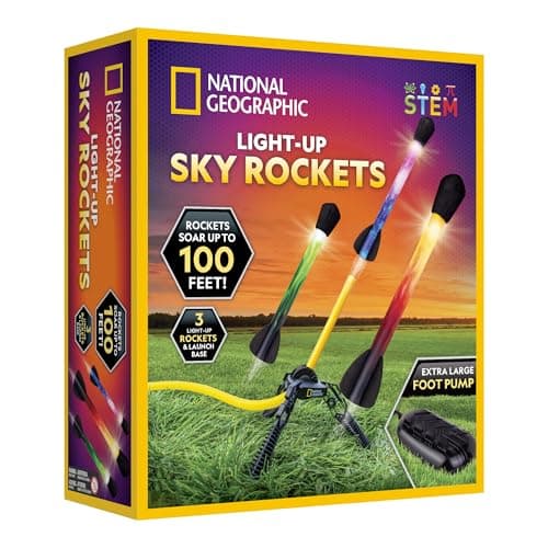 NATIONAL GEOGRAPHIC Air Rocket Toy – Ultimate LED Rocket Launcher for Kids, Jump and Launch The Light Up, Air Powered, Foam Tipped Rockets up to 100 Feet