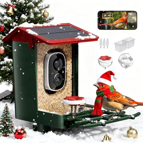 Smart Bird Feeder with Camera Solar Powered, 2K HD Video, AI Bird Species Identification, Instant Arrival Alerts, Weatherproof Design for Effortless Birdwatching, Best Gift for BirdLovers, Red