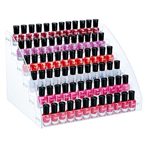 KINGROW Nail Polish Organizer Holder Rack 6 Layers Acrylic Display Rack Eyeglasses Shelf Essential Oils Ink Storage Holds Up to 96 (Fit 1-2oz Bottles)