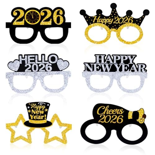 Malhaii 12Pcs Happy New Year Eyeglasses Decorations, 2026 New Year Party Glasses Party Favors for New Year's Eve Party Decorations Celebration Adults, New Years Eve Party Supplies 2026
