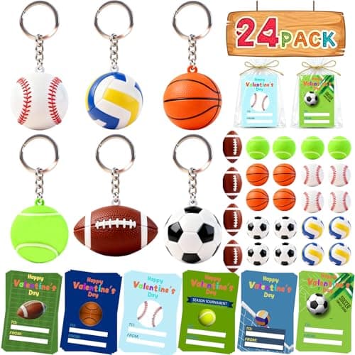 Wonfirang Valentine's Day Gifts for Kids - 24 Pack Funny Keychains with Valentine Gifts Cards for Boys, Girls, Toddlers, Friends, Classroom School Exchange Party Favors