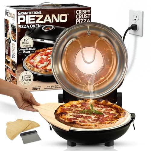 PIEZANO Crispy Crust Pizza Oven by Granitestone – 12 Inch Electric Pizza Oven Indoor Countertop Maker with Ceramic Stone Heats up to 800˚F for Stone Baked Pizzeria Style at Home As Seen on TV Products