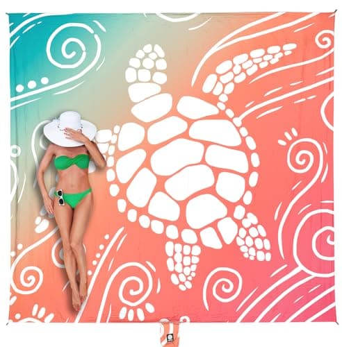 WEKAPO Beach Blanket Waterproof Sandproof Oversized - 8 Ft X 7 Ft Large Sand Free Beach Mat with Stakes, Essentials for Outdoor Beach, Picnic, Travel (Sea Turtle, 8 X 7 FT (1~4 Person))