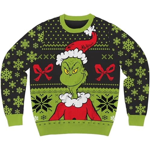 The Grinch Who Stole Christmas Dr. Seuss Holiday Sweater Licensed (X-Large) Black