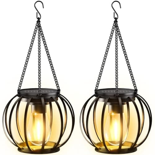 KOOPER Solar Lanterns Outdoor Lights, Upgraded Metal Solar Lantern Lights, Brighter Hanging Solar Lights Outdoor Waterproof, Auto On/Off Outdoor Solar Lights for Yard Garden Patio Pathway Decor 2 Pack