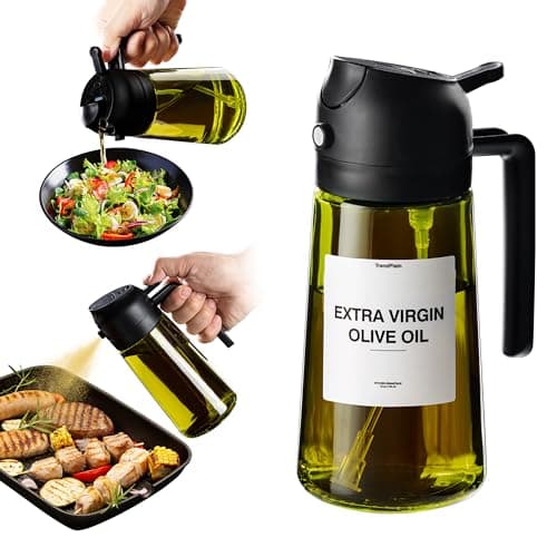 TrendPlain - 16oz Olive Oil Dispenser for Kitchen - 2 in 1 Olive Oil Dispenser and Oil Sprayer - Olive Oil Dispenser Bottle w/Stickers - Olive Oil Sprayer for Cooking Black (Light Blockage)