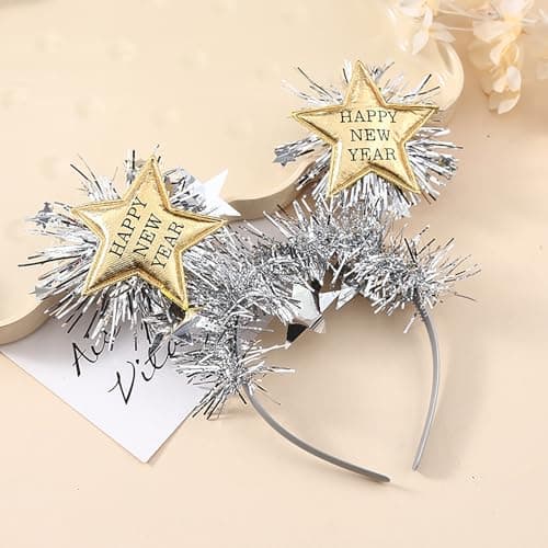 Totelux Happy New Year Headband Glitter Star Hair Band Gold Silver Hair Hoop 2026 Hair Accessories for Women Girls New Year Eve Party Supplies