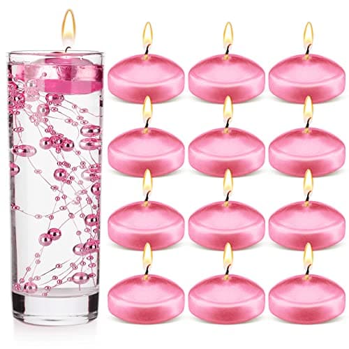 12 Pieces Floating Candles for Wedding Centerpiece Small Unscented Floating Candles Round Tea Lights Candles Metallic Smooth Wax Floating Disc Candles for Dinner Home Decor,1.65 inch (Pink)