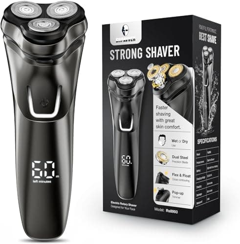 Electric Razor for Men Cordless: Wet/Dry Rotary Shaver Waterproof - USB Fast Charging & Sensitive Skin Care - Pop up Trimmer & Precision Blades Chic Black Upgraded